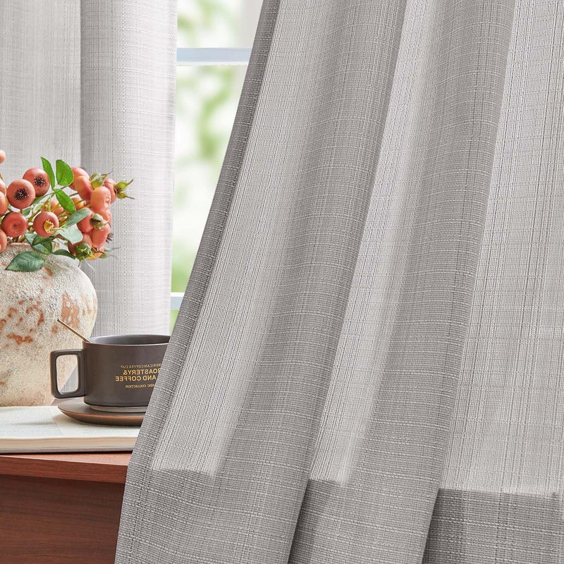 jinchan Grey Linen Textured Curtains 84 Inch Long 2 Panels for Living Room Grommet Top Light Filtering Window Drapes for Bedroom Heathered Gray - Image 4